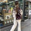 跨境欧美女装速卖通爆款翻领印花衬衣夹克外套休闲百搭