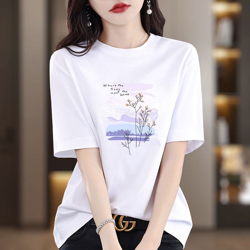 夏季新款重磅纯棉短袖t恤女2026是上海百搭印花款洋气显瘦上衣潮