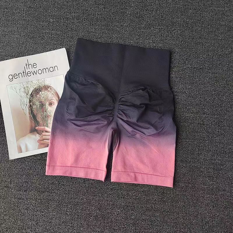 跨境瑜伽短裤吊染渐变提臀健身短裤女高腰紧身三分瑜伽运动短裤
