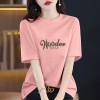 葡萄紫夏季新款字母印花纯棉短袖t恤时尚百搭休闲半袖宽松上衣潮