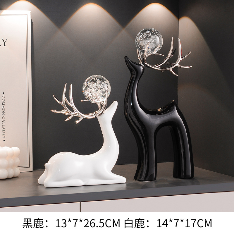 轻奢高档福鹿摆件家居客厅玄关电视柜酒柜创意陶瓷艺术小众装饰品