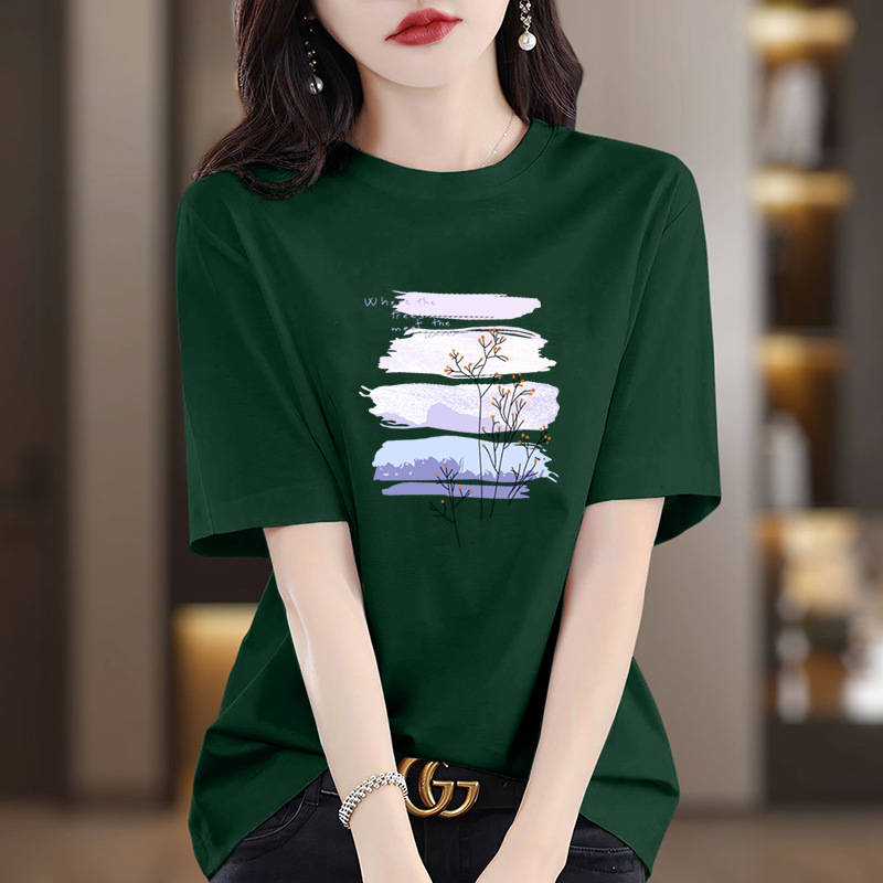 夏季新款重磅纯棉短袖t恤女2026是上海百搭印花款洋气显瘦上衣潮