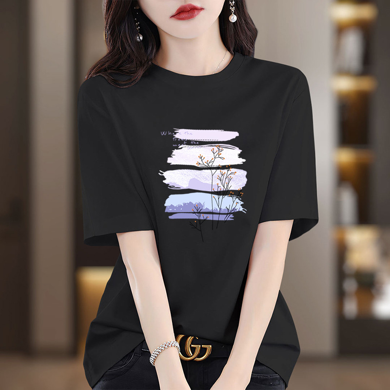 夏季新款重磅纯棉短袖t恤女2026是上海百搭印花款洋气显瘦上衣潮