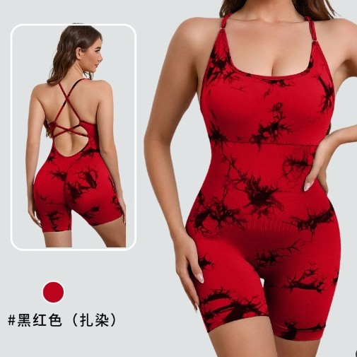 20颜色欧美春夏裸感瑜伽吊带连体服女高强度健身运动连体紧身衣