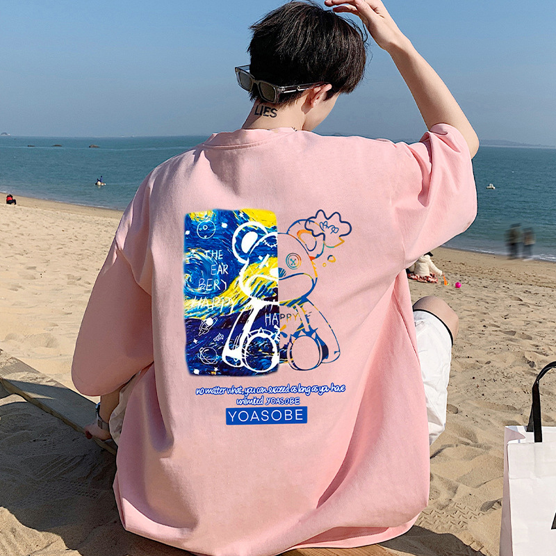 NASA纯棉短袖t恤男夏季潮牌新款大码宽松上衣青少年印花半袖情侣T