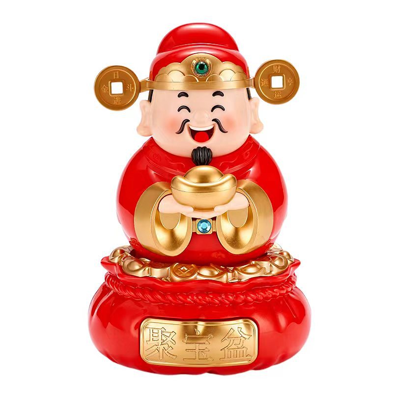 太阳能财神爷摇头办公室解压摆件喜庆招财大号车载生日礼物国潮批