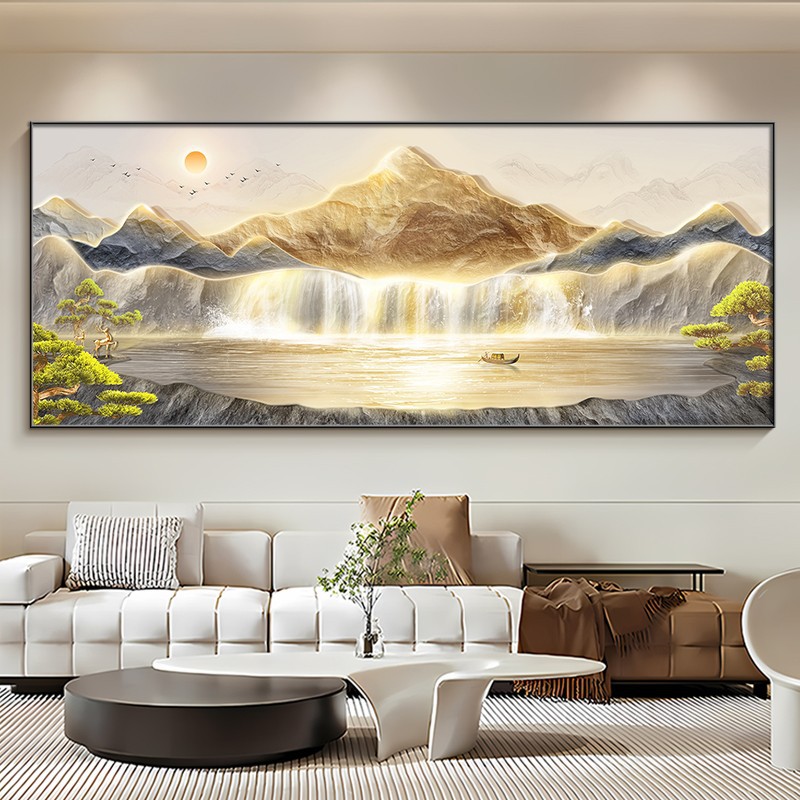 背靠金山客厅装饰画有山无水办公室沙发背景墙挂画轻奢高级感壁画
