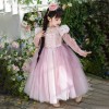 女童春秋乐佩公主裙2026新款甜美丝绒毛球披肩儿童加绒生日礼服裙