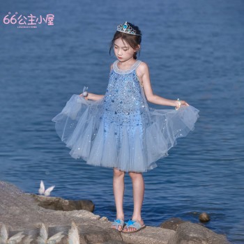 66公主裙女童连衣裙2026新款夏装儿童蓝色爱莎生日礼服艾莎夏裙子