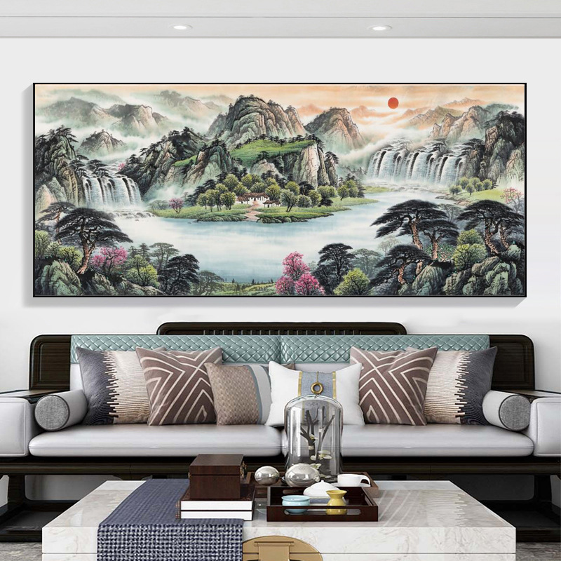 江山新中式靠山图万里长城装饰画办公室挂画铝合金客厅大气山水画