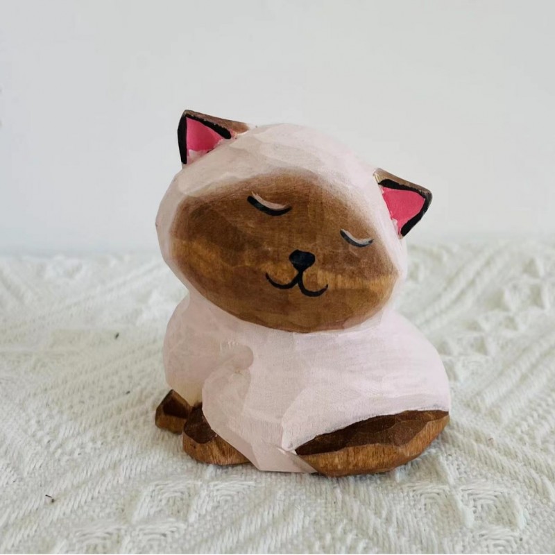 木制工艺品雕刻小猫摆件造型生日礼物diy一件代发木质木雕摆件