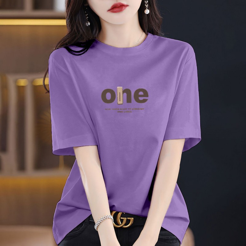 夏季葡萄紫纯棉短袖T恤女2026新款爆款时尚百搭减龄半袖上衣T恤潮