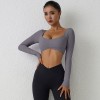 褶皱修身长袖瑜伽服罩衫户外运动T恤跑步裸感健身服女上衣