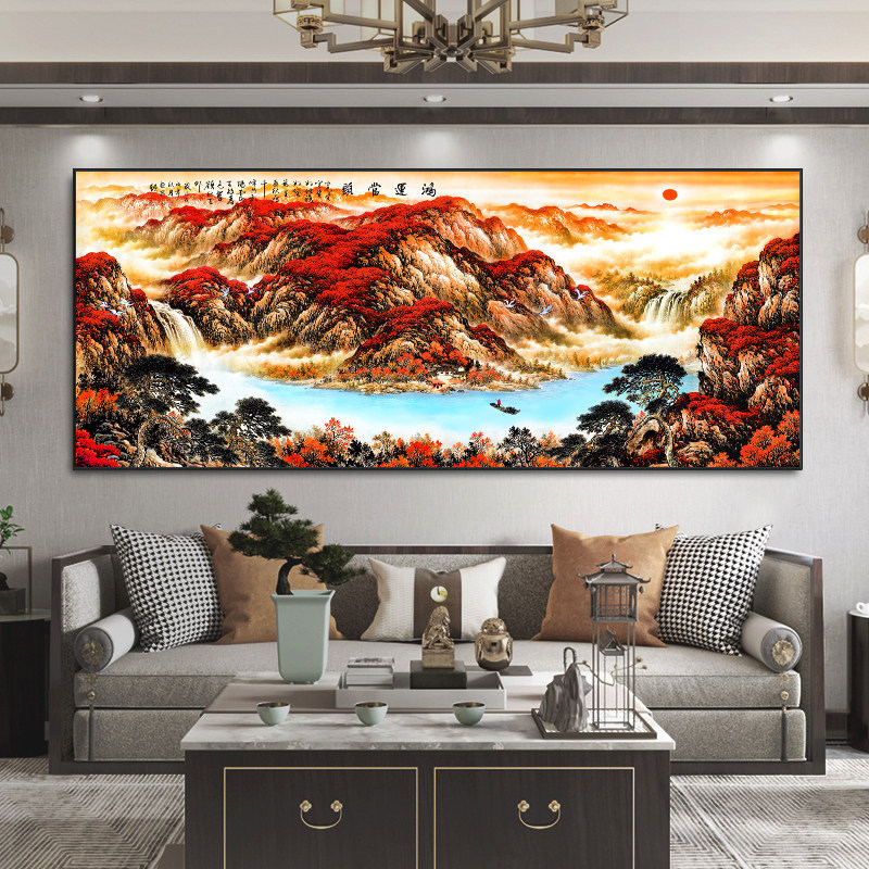 八骏图客厅挂画国画办公室沙发背景万马奔腾装饰画骏马图壁画