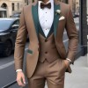 2026新款棕色男士西装单排扣修身外套裤子马宴会西服套装演出服男