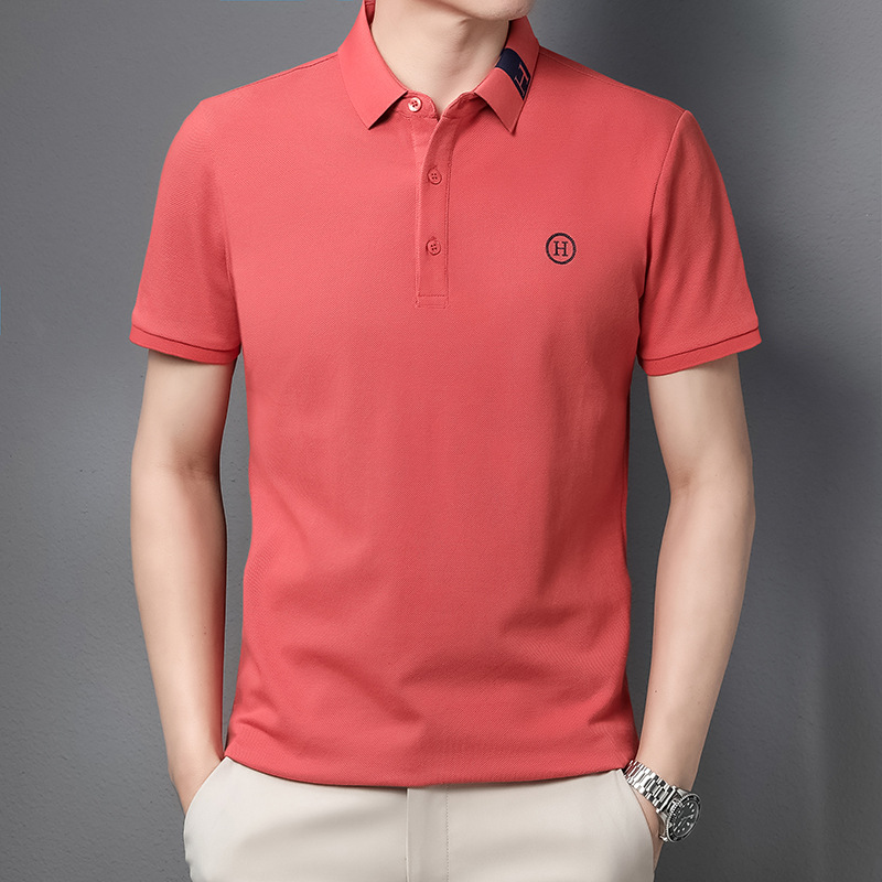 跨境夏季POLO衫男装短袖男式马球衫翻领休闲纯色时尚刺绣仿棉T恤