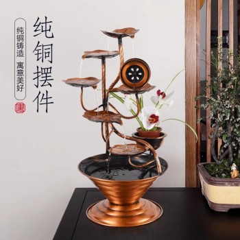 纯铜摇钱树流水生财摆件室内客厅玄关水景桌面店铺创意风水轮景观