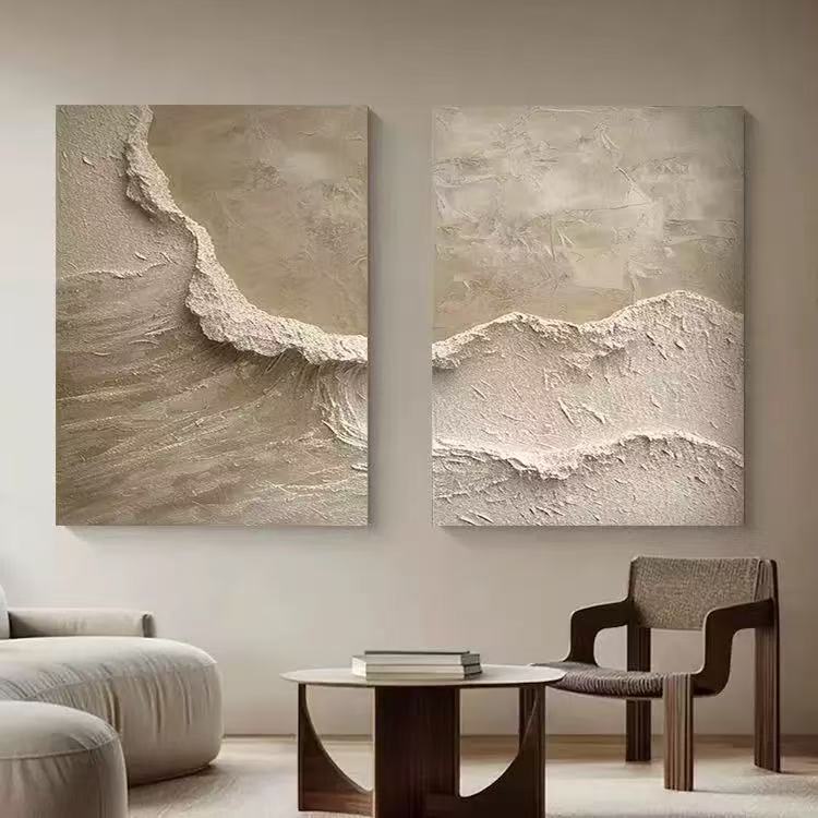 手绘油画侘寂风客厅法式奶油风装饰画复古抽象意境玄关厚肌理挂画