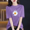 夏季新款100%纯棉短袖t恤休闲百搭大码圆领印花上衣宽松遮肉减龄T