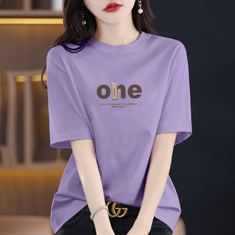 夏季葡萄紫纯棉短袖T恤女2026新款爆款时尚百搭减龄半袖上衣T恤潮