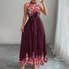 欧美跨境女装2026夏优雅挂脖系带收腰花卉印花百褶长款大摆连衣裙