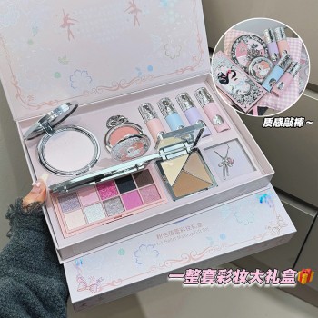 NICEKEY粉色芭蕾彩妆礼盒 唇泥粉饼腮红十色眼影初学者彩妆套装
