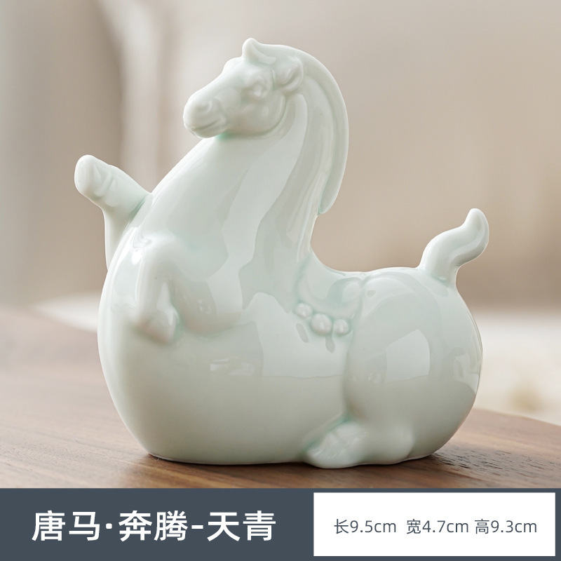 创意陶瓷摇摇马摆件桌面茶桌书房软装饰马上有绿马跨境工艺品送礼