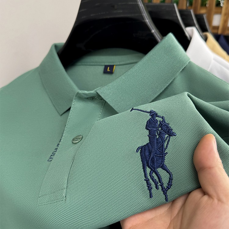 跨境夏季POLO衫男装短袖男式马球衫翻领休闲纯色时尚刺绣仿棉T恤