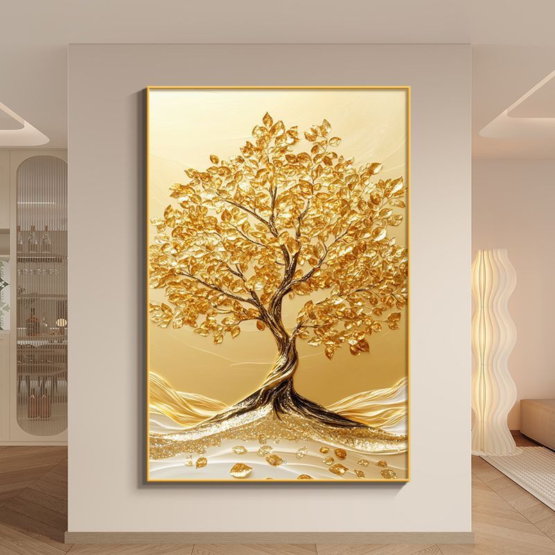 新款发财树落地客厅入户正对门装饰画挂画玄关走廊壁画