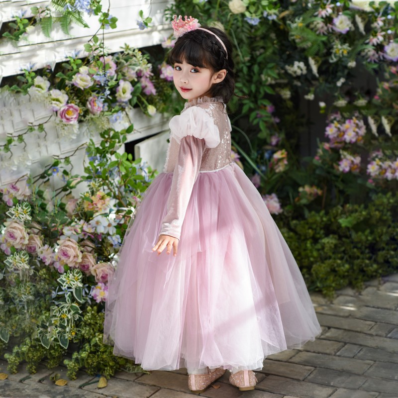 女童春秋乐佩公主裙2026新款甜美丝绒毛球披肩儿童加绒生日礼服裙