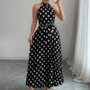 欧美跨境女装2026夏优雅挂脖系带收腰花卉印花百褶长款大摆连衣裙