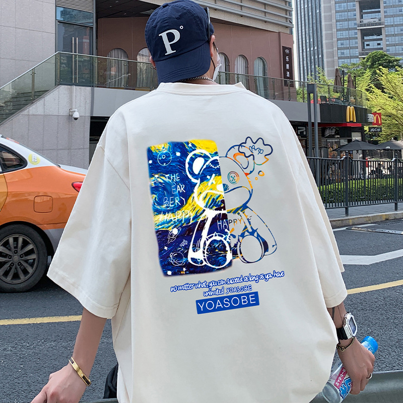 NASA纯棉短袖t恤男夏季潮牌新款大码宽松上衣青少年印花半袖情侣T