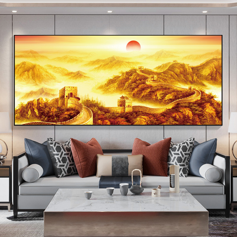 江山新中式靠山图万里长城装饰画办公室挂画铝合金客厅大气山水画
