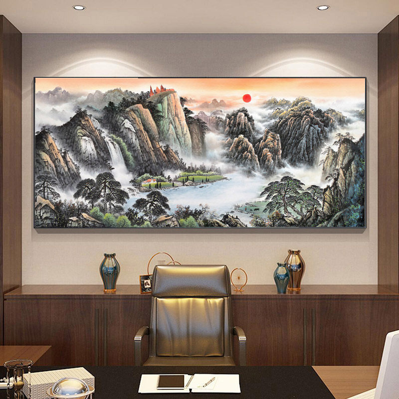 八骏图客厅挂画国画办公室沙发背景万马奔腾装饰画骏马图壁画