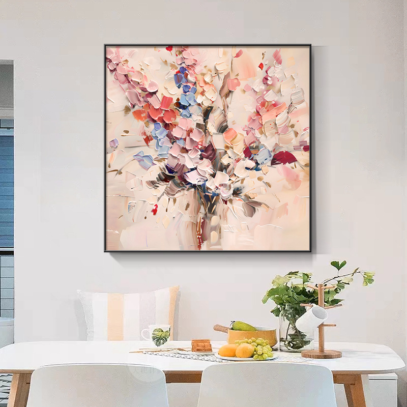 大芬油画村客厅沙发背景墙装饰画抽象花卉餐厅挂画肌理方形壁画
