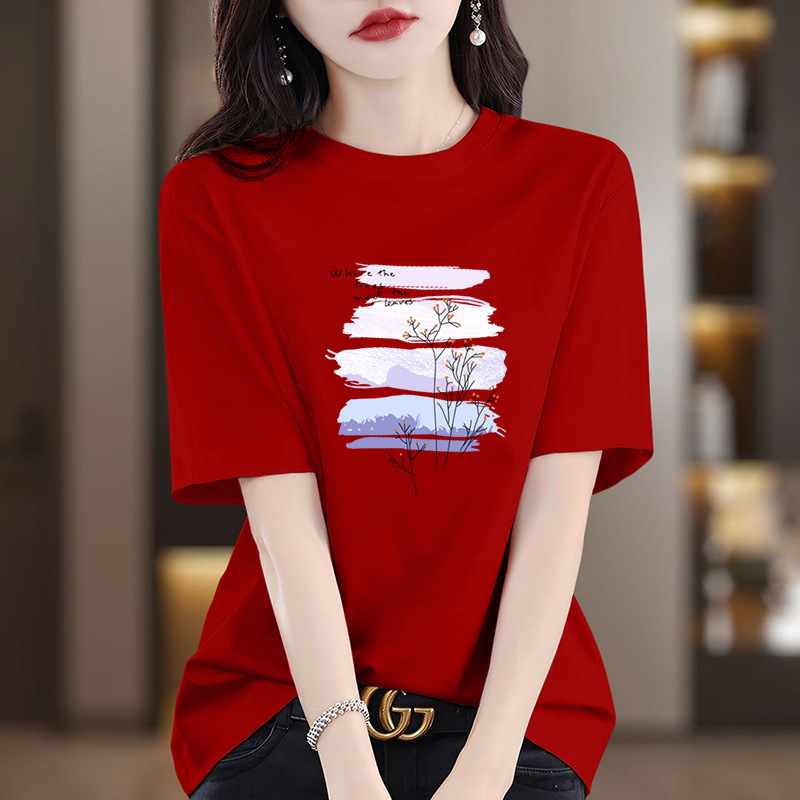 夏季新款重磅纯棉短袖t恤女2026是上海百搭印花款洋气显瘦上衣潮