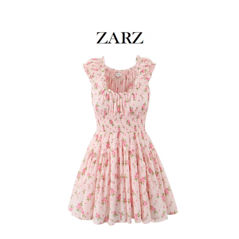 ZARZ 自制 欧美风 新款女装 经典 时尚 百搭 时髦 木耳边碎花裙