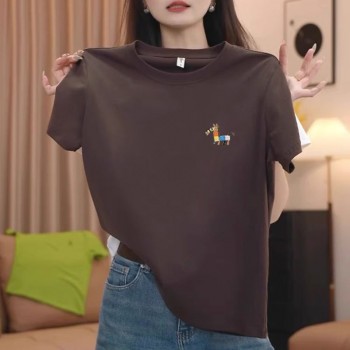 2026新款夏季正肩纯棉短袖t恤女时尚百搭洋气藏青色上衣打底衫