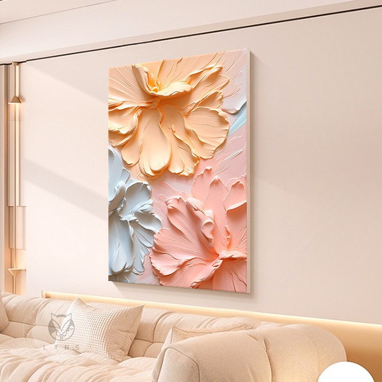 奶油风客厅装饰画肌理感花卉落地画沙发背景墙壁画高级感玄关挂画