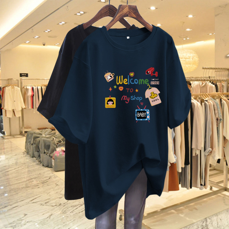 杏色纯棉短袖t恤女装2026新款夏季欧货大码体恤时尚减龄卡通上衣