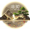 精雕数显LED带灯入户玄关装饰画客厅高级感迎客松挂画电子钟壁画