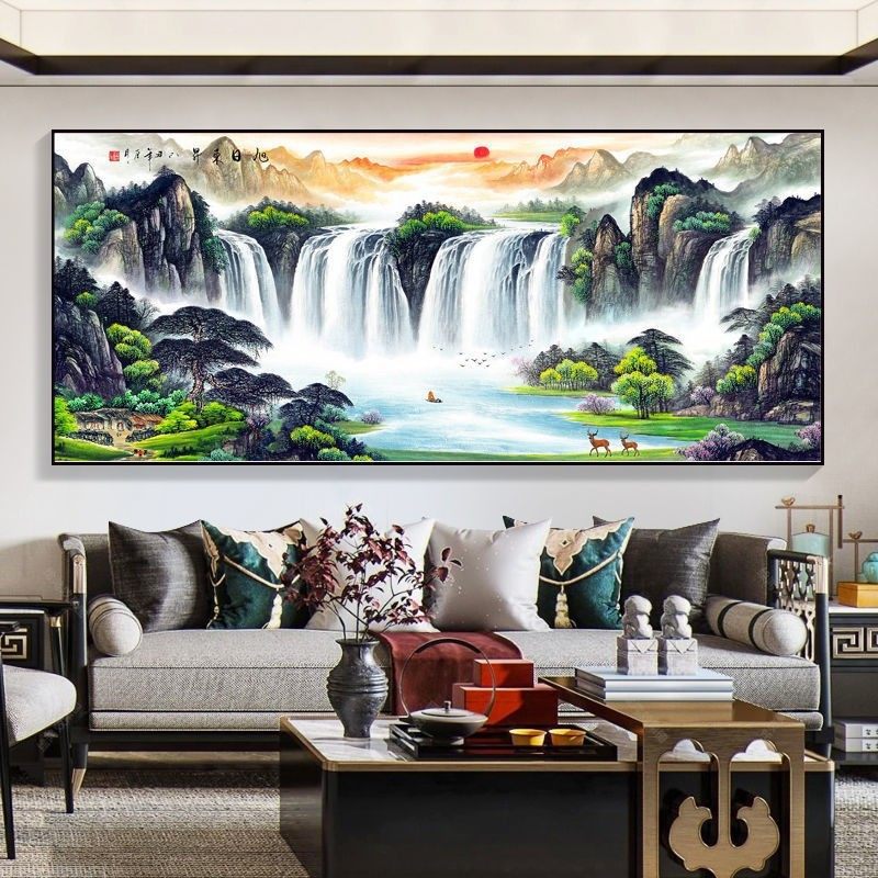 八骏图客厅挂画国画办公室沙发背景万马奔腾装饰画骏马图壁画