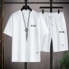 2023华夫格短袖t恤男士休闲运动套装批发夏季宽松假两件半袖T恤两
