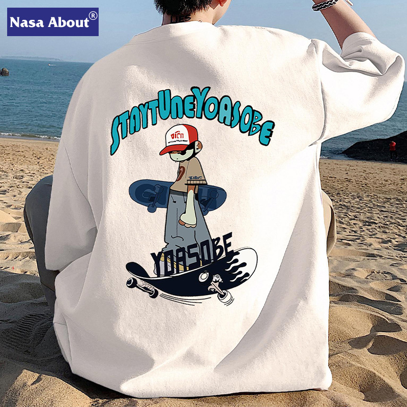 NASA纯棉短袖t恤男夏季潮牌新款大码宽松上衣青少年印花半袖情侣T