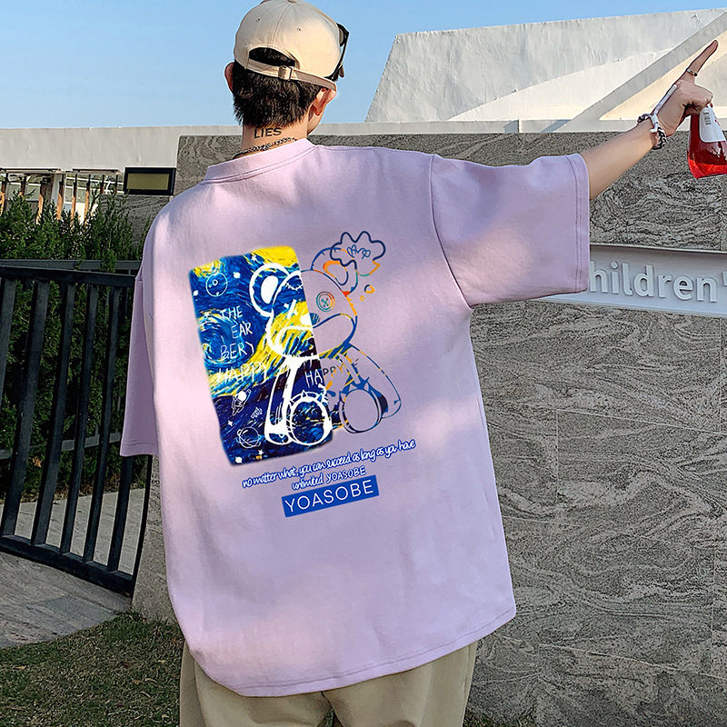 NASA纯棉短袖t恤男夏季潮牌新款大码宽松上衣青少年印花半袖情侣T