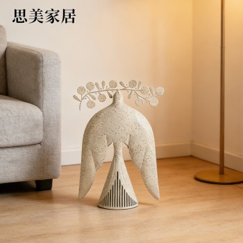 中古风侘寂风飞鸟摆件客厅卧室中式艺术装饰品树脂金属电视柜摆件