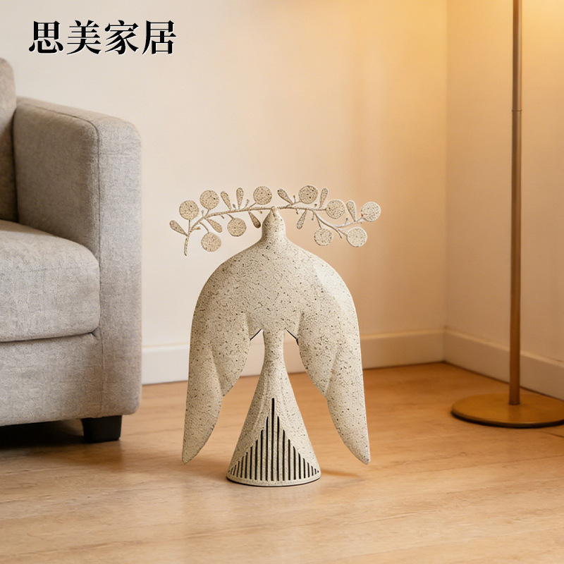 中古风侘寂风飞鸟摆件客厅卧室中式艺术装饰品树脂金属电视柜摆件