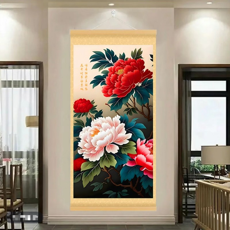 【富贵牡丹】国色天香牡丹图实木挂画客厅走廊玄关画中式挂画装饰