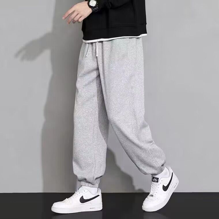 简约纯色运动裤子男士春夏季大码休闲裤男卫裤宽松束脚九分裤男潮