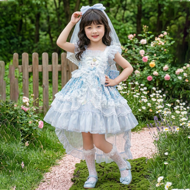 女童艾莎公主裙2026夏季儿童洛丽塔公主裙女孩爱莎生日礼服连衣裙